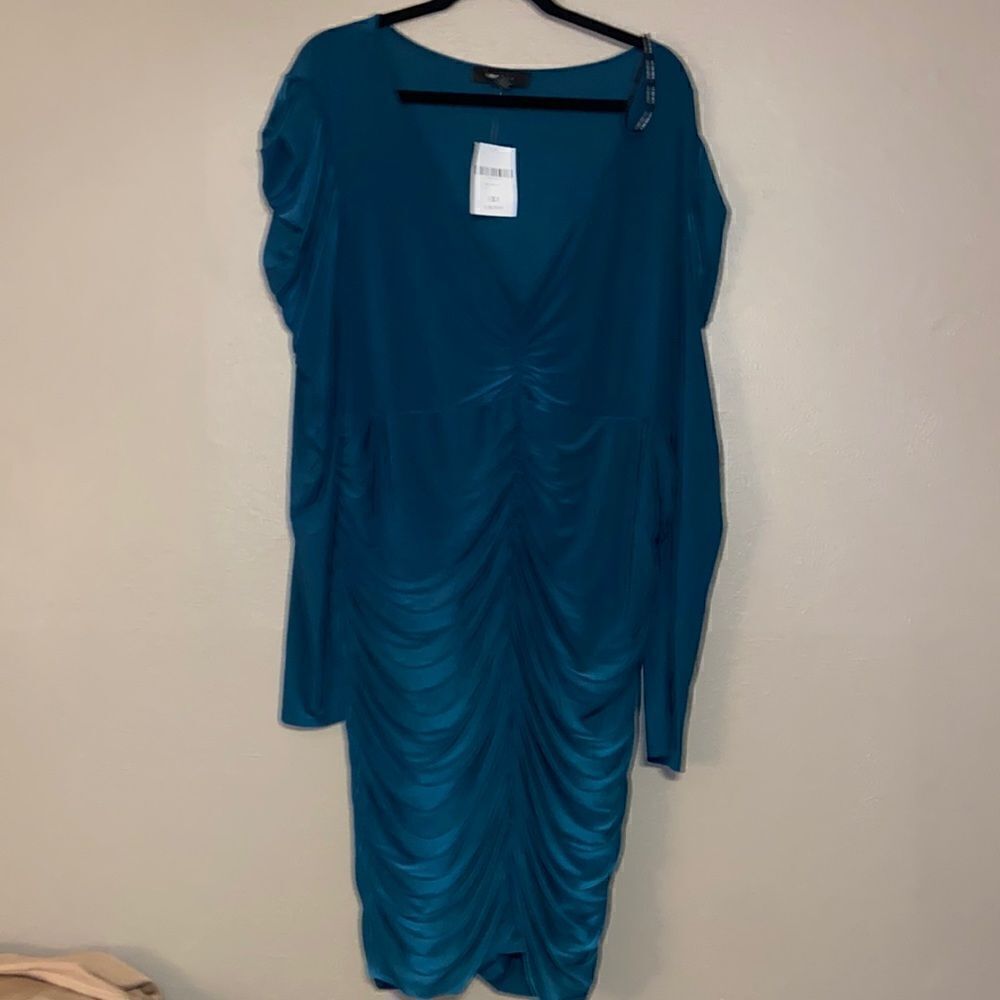Forever 21 Blue Gathered Long Sleeve Dress